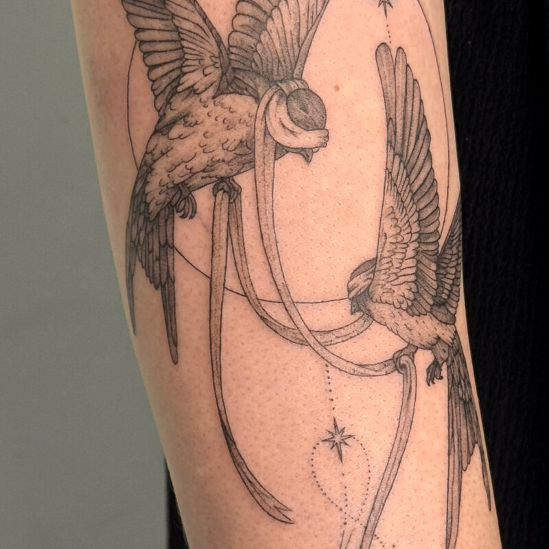 Тату ластівки з зірками на передпліччі — Skaty.Tattoo