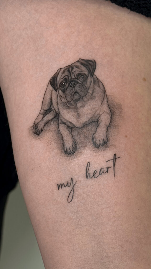 Тату портрет мопса на руці — Skaty.Tattoo