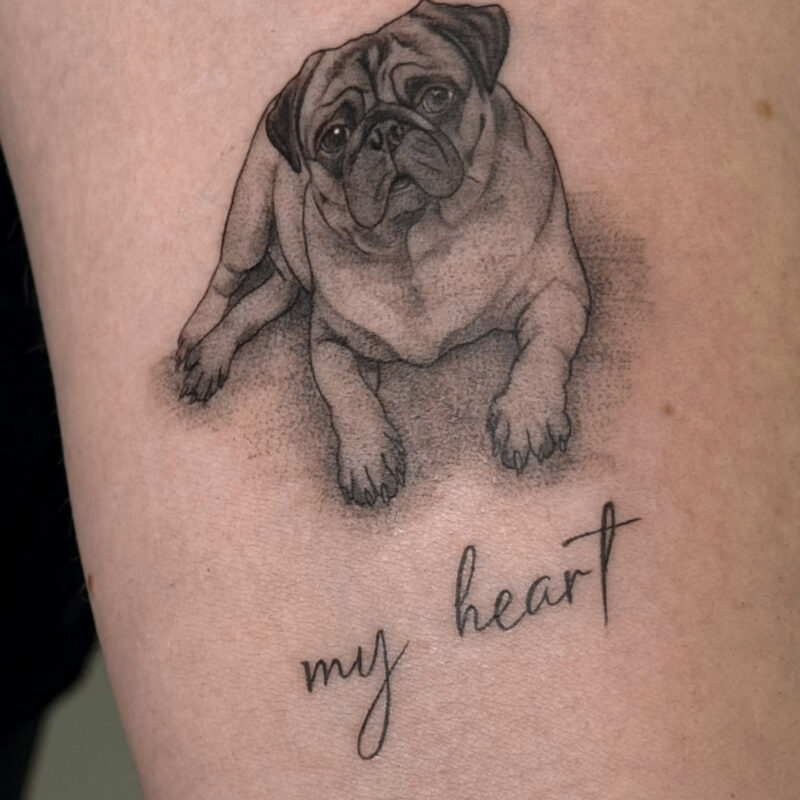 Тату портрет мопса на руці — Skaty.Tattoo